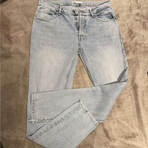 Zara Pale Blue Straight Leg High-Rise Jeans